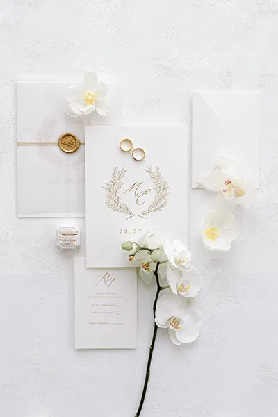 white elegant wedding stationery design, Greece wedding